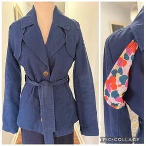 Tulle Blue Womens Small Double Breasted Belted Trench Coat Lined EUC